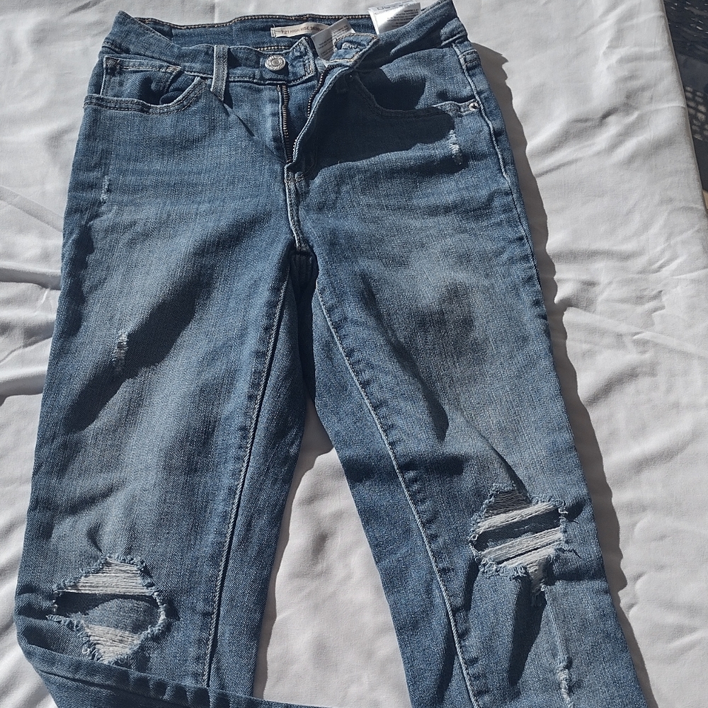 Levis Womens Med Blue Washed 721 High Rise Skinny Size 25